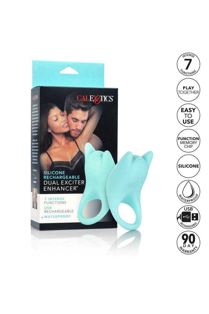 Cal Exotics - Couples Enhancer - Silicone Dual Exciter Cock Ring - Teal - Stag Shop
