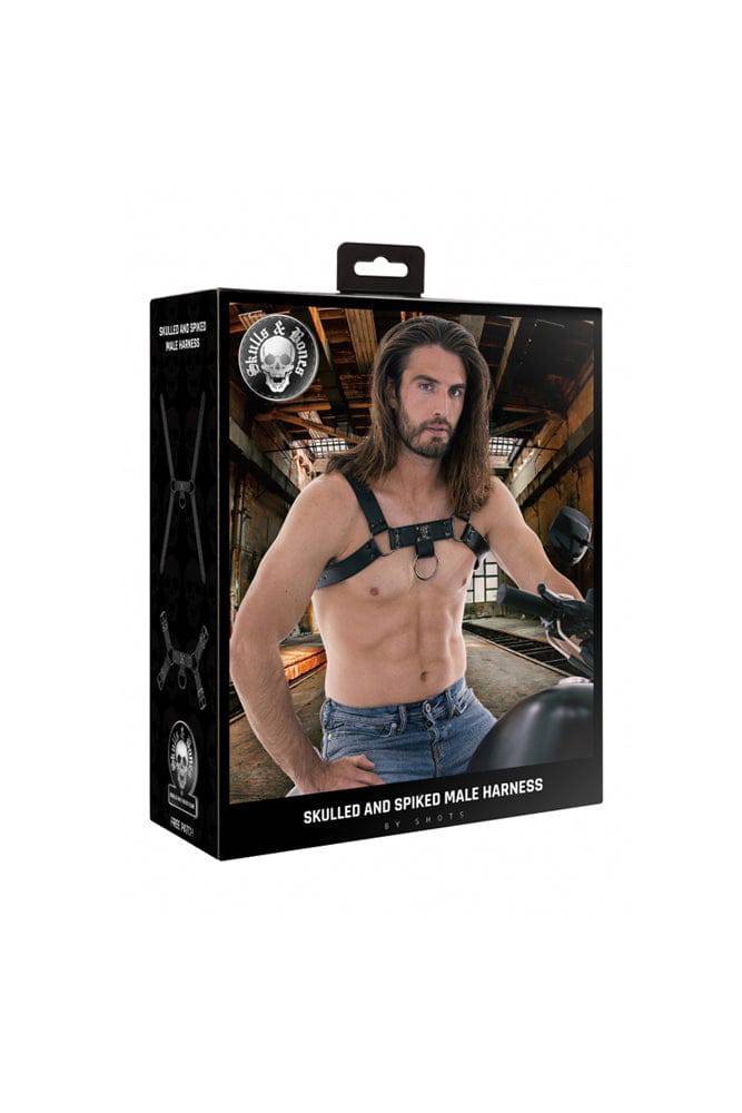 Ouch by Shots Toys - Skulled & Spiked Male Harness - Black - Stag Shop
