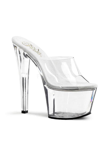 Pleaser USA - Sky 7 Inch Spike Heel Platform Mule Slide - Clear - Stag Shop