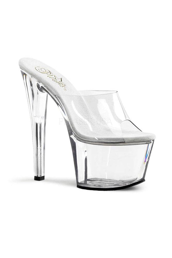 Pleaser USA - Sky 7 Inch Spike Heel Platform Mule Slide - Clear - Stag Shop
