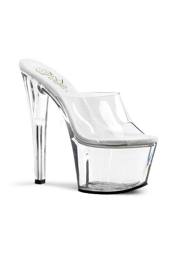 Pleaser USA - Sky 7 Inch Spike Heel Platform Mule Slide - Clear - Stag Shop