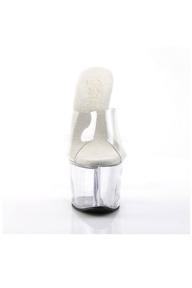 Pleaser USA - Sky 7 Inch Spike Heel Platform Mule Slide - Clear - Stag Shop