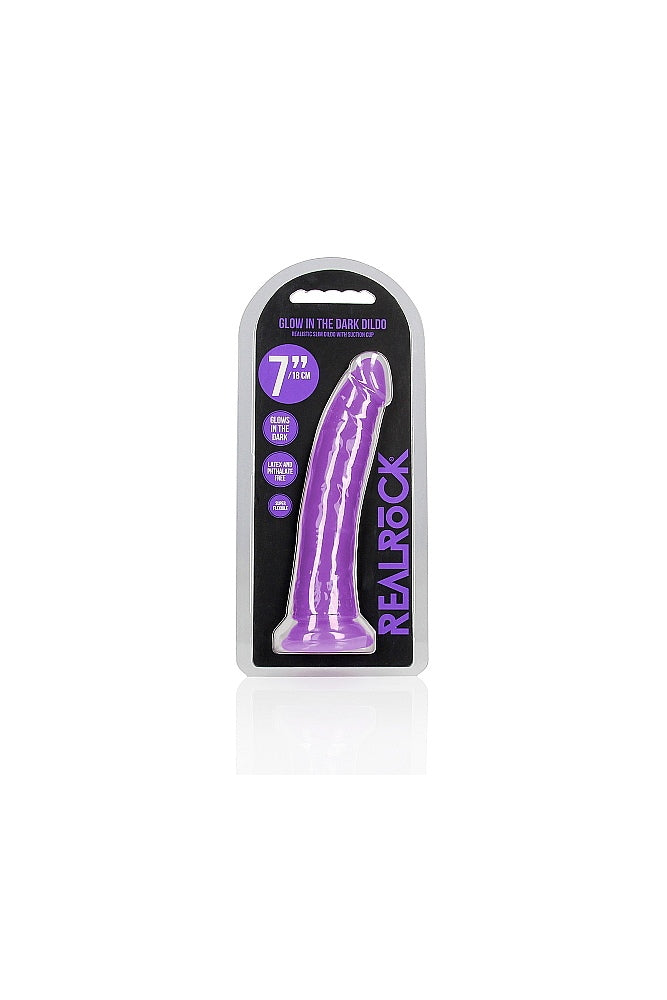 Shots Toys - Real Rock - 7" Glow in the Dark Slim Realistic Dildo with Suction Cup - Purple - Stag Shop
