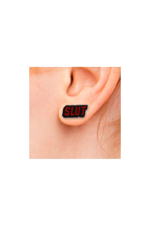 Wood Rocket - Slut Earrings - Red/Black - Stag Shop