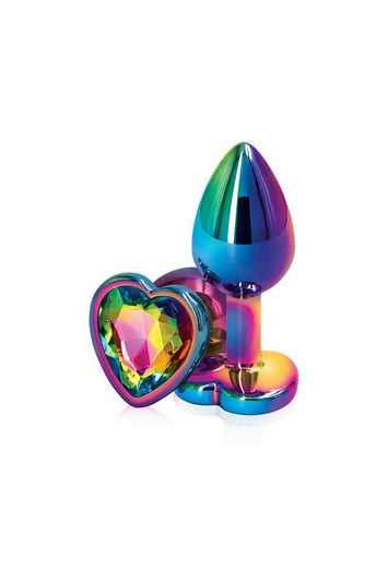 NS Novelties - Rear Assets - Aluminum Heart Butt Plug - Multicolour/Rainbow - 2.75 Inch - Stag Shop