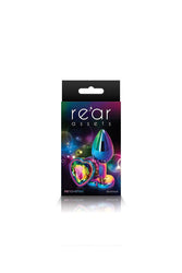 NS Novelties - Rear Assets - Aluminum Heart Butt Plug - Multicolour/Rainbow - 2.75 Inch - Stag Shop