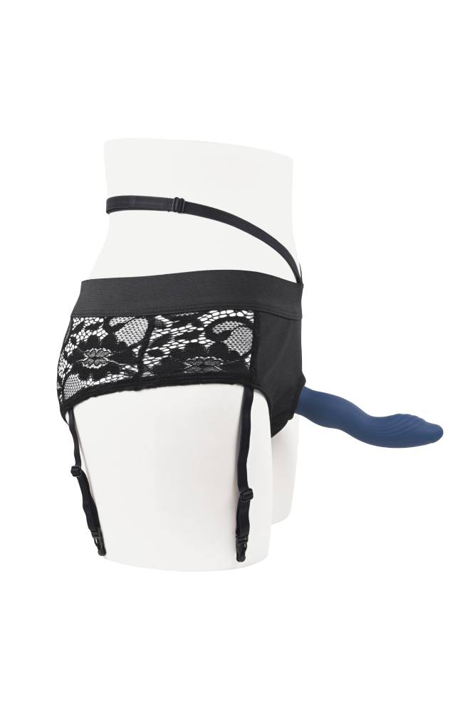 Evolved - Gender X - Snuggle Up Gartered Booty Short Harness & Remote Control Dildo - Blue/Black - Stag Shop