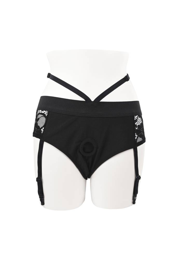 Evolved - Gender X - Snuggle Up Gartered Booty Short Harness & Remote Control Dildo - Blue/Black - Stag Shop