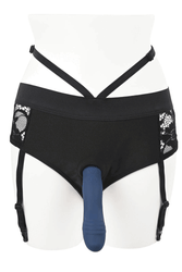 Evolved - Gender X - Snuggle Up Gartered Booty Short Harness & Remote Control Dildo - Blue/Black - Stag Shop
