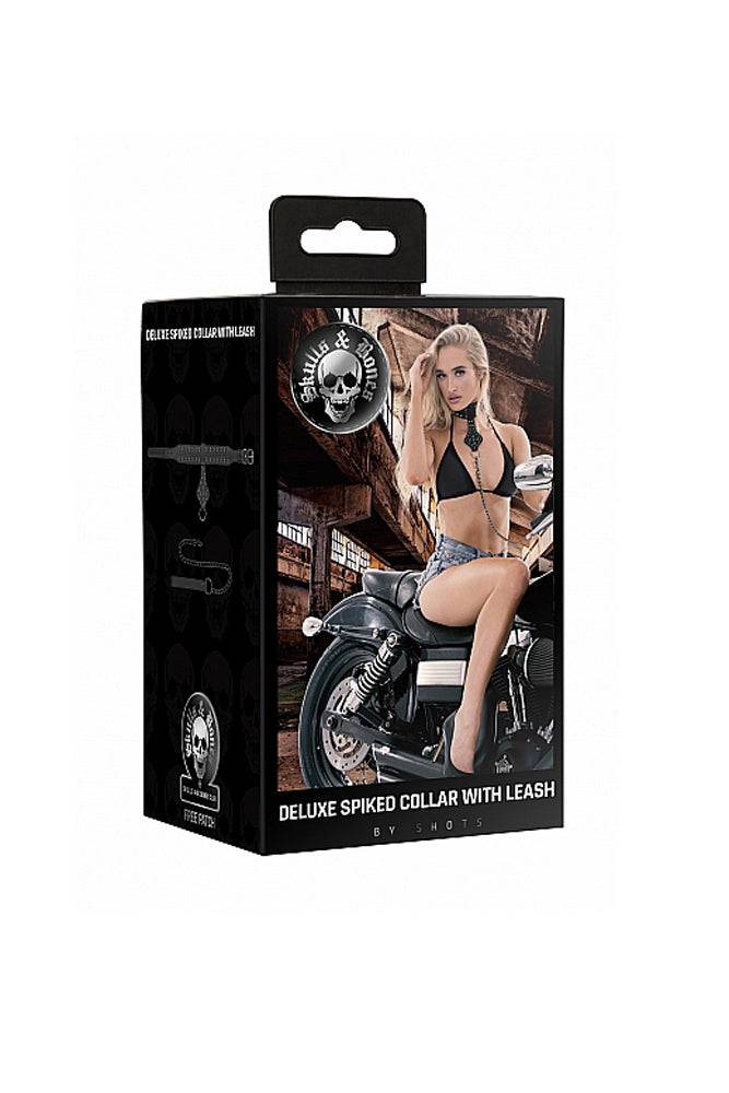 Ouch by Shots Toys - Deluxe Spiked Collar With Leash - Black - Stag Shop