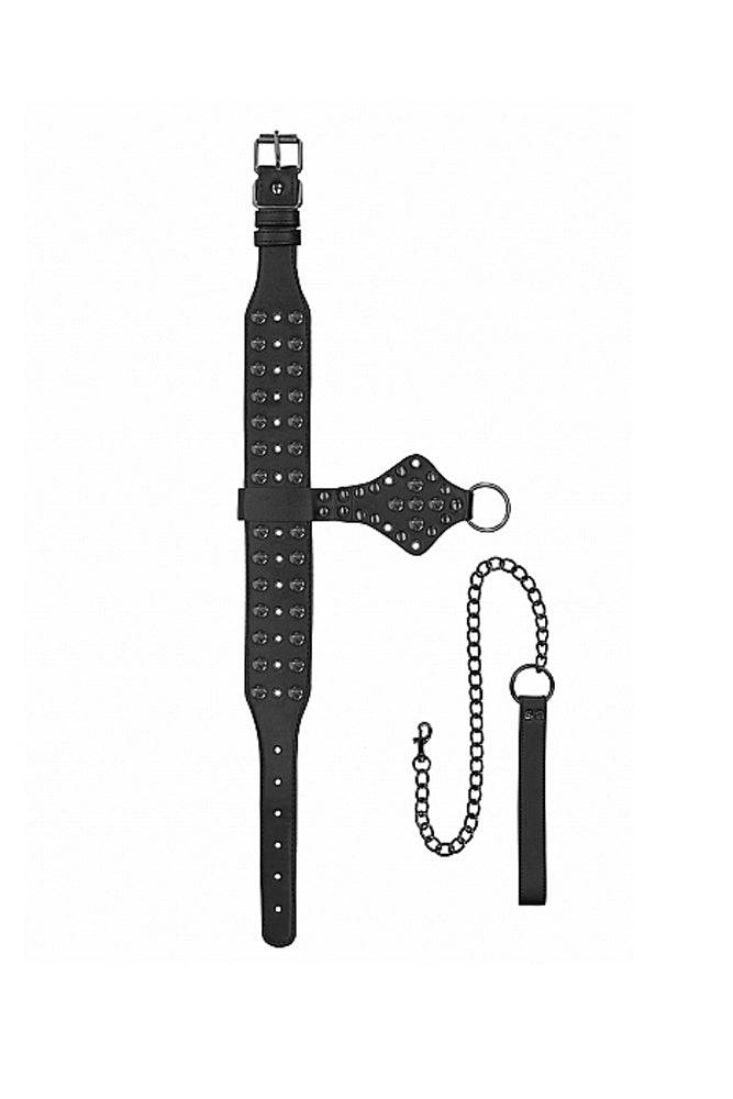 Ouch by Shots Toys - Deluxe Spiked Collar With Leash - Black - Stag Shop