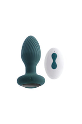 Playboy - Spinning Tail Teaser Vibrating & Twirling Butt Plug with Remote Control - Teal - Stag Shop