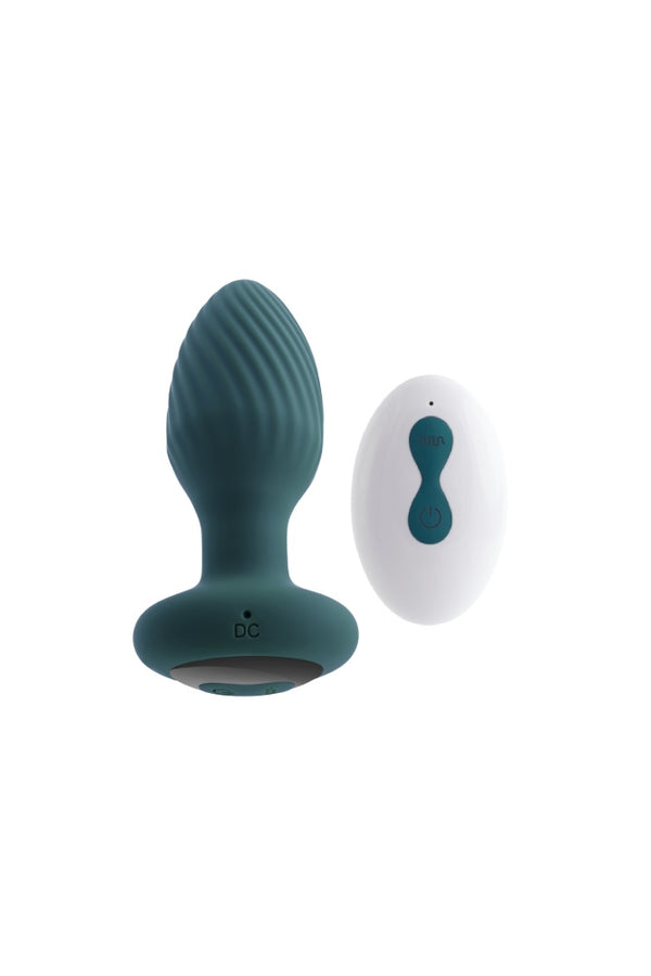 Playboy - Spinning Tail Teaser Vibrating & Twirling Butt Plug with Remote Control - Teal - Stag Shop