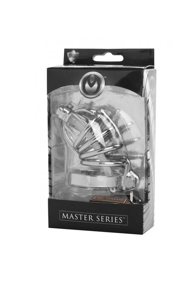 XR Brands - Master Series - Stainless Steel Chastity Cage with Silicone Urethral Plug - Stag Shop