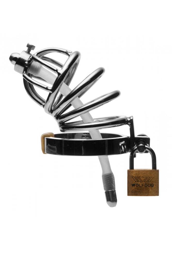 XR Brands - Master Series - Stainless Steel Chastity Cage with Silicone Urethral Plug - Stag Shop