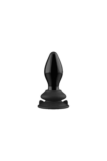 Shots Toys - Chrystalino - Stretchy Vibrating Glass Anal Plug with Suction Cup & Remote - Black - Stag Shop