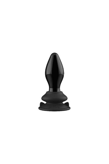 Shots Toys - Chrystalino - Stretchy Vibrating Glass Anal Plug with Suction Cup & Remote - Black - Stag Shop