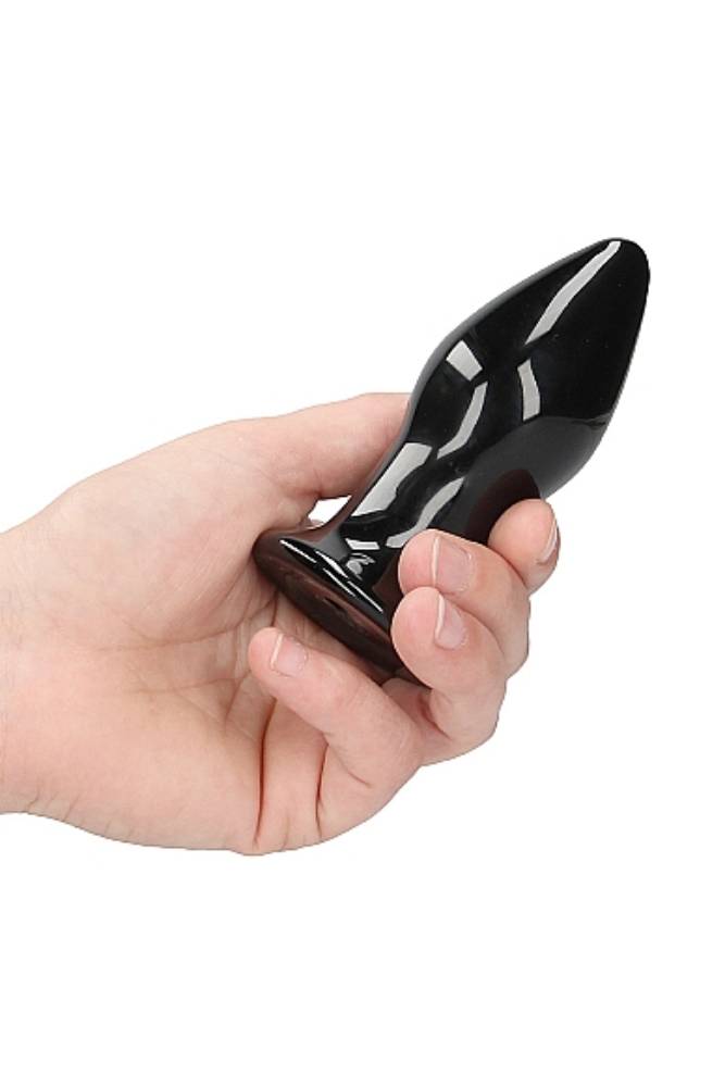 Shots Toys - Chrystalino - Stretchy Vibrating Glass Anal Plug with Suction Cup & Remote - Black - Stag Shop