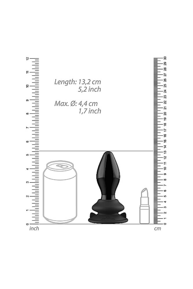 Shots Toys - Chrystalino - Stretchy Vibrating Glass Anal Plug with Suction Cup & Remote - Black - Stag Shop