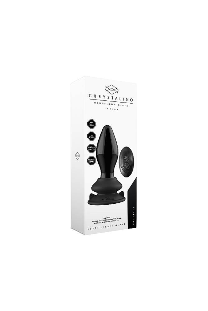 Shots Toys - Chrystalino - Stretchy Vibrating Glass Anal Plug with Suction Cup & Remote - Black - Stag Shop