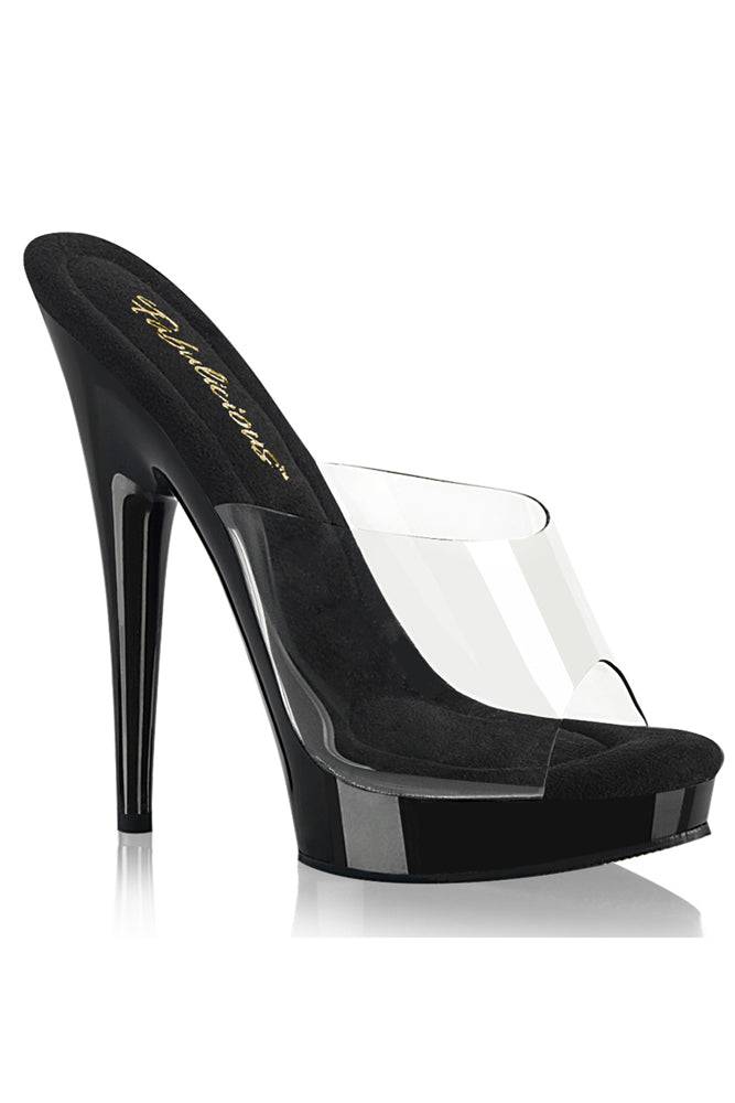 Pleaser USA - Sultry 6" Platform Peep Toe Slide - Clear/Black - Stag Shop