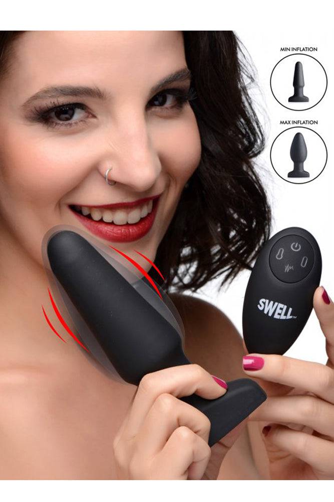 XR Brands - Swell 10X Inflatable Vibrating Plug & Remote - Black - Stag Shop