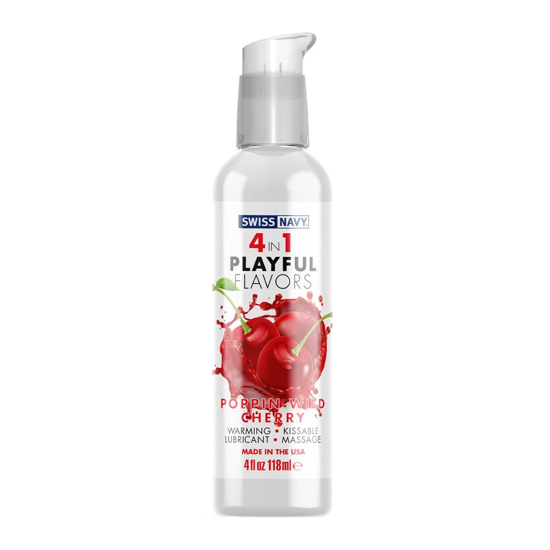 Swiss Navy - 4 in 1 Playful Flavours Flavoured Lubricant - Poppin' Wild Cherry - 4oz - Stag Shop