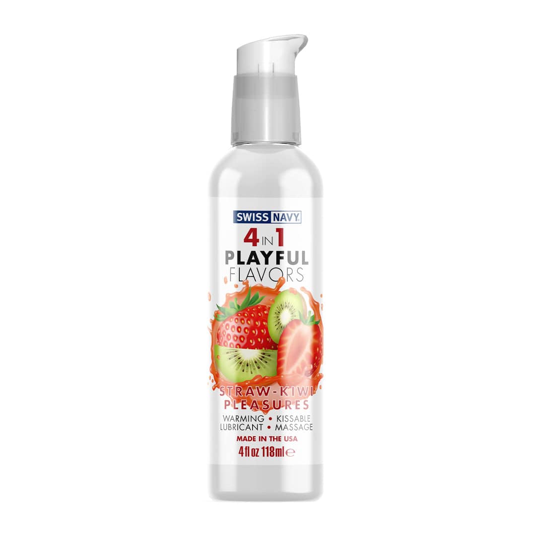 Swiss Navy - 4 in 1 Playful Flavours Flavoured Lubricant - Straw-Kiwi Pleasures - 4oz - Stag Shop