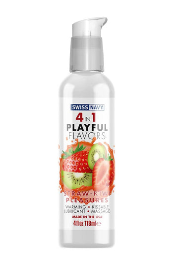Swiss Navy - 4 in 1 Playful Flavours Flavoured Lubricant - Straw-Kiwi Pleasures - 4oz - Stag Shop