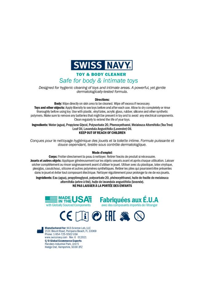 Swiss Navy - Toy & Body Cleaner Wipes - Stag Shop