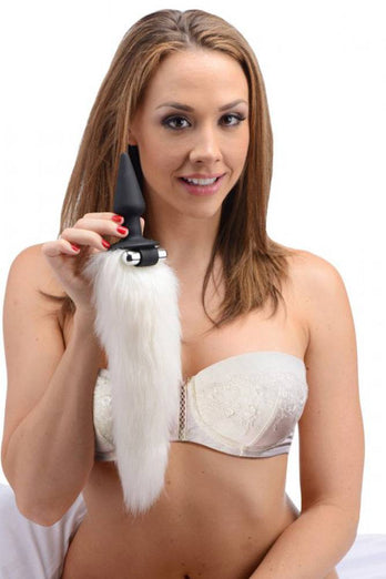 XR Brands - Tailz - White Fox Vibrating Anal Plug - Stag Shop