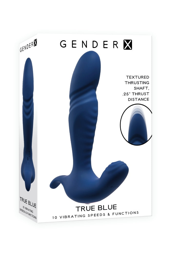 Evolved - Gender X - True Blue Thrusting & Vibrating G-Spot or P-Spot Massager - Blue - Stag Shop