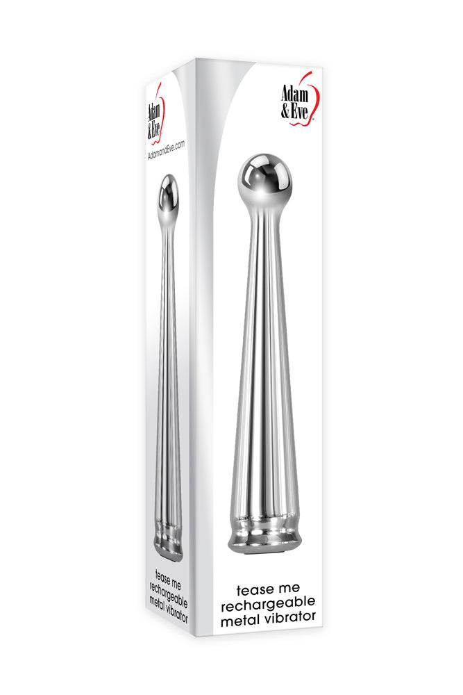 Adam & Eve - Tease Me Rechargeable Metal Vibrator - Silver - Stag Shop