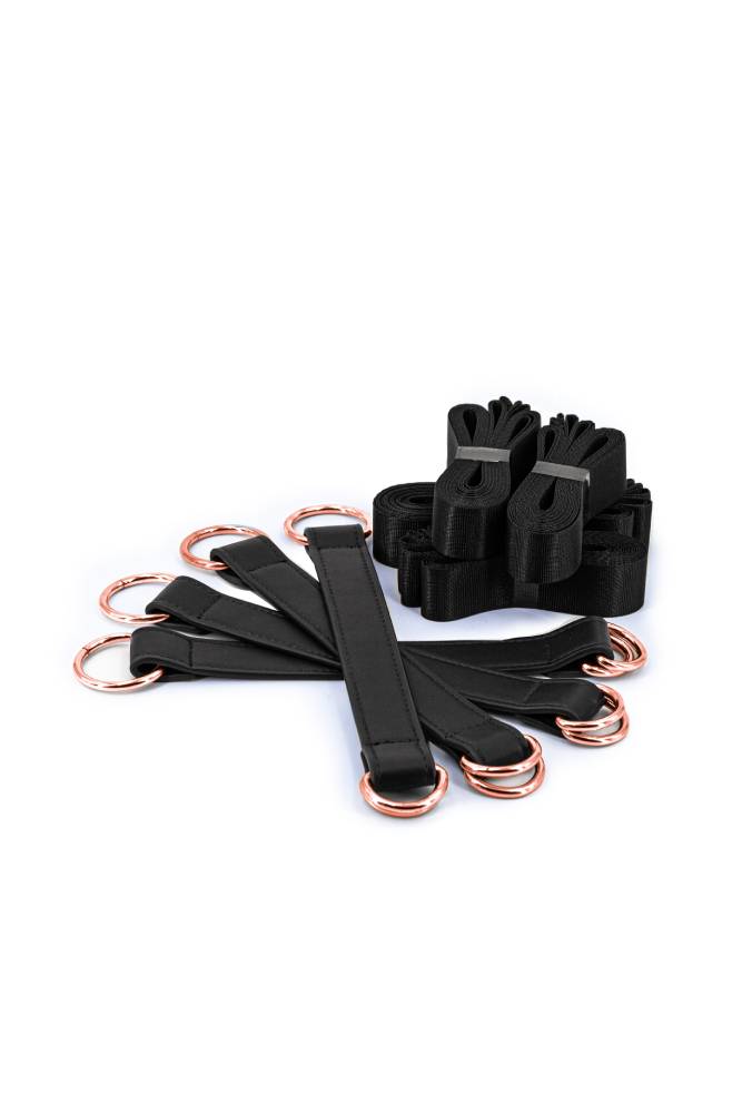 NS Novelties - Bondage Couture - Tie Down Straps - Black/Rose Gold - Stag Shop