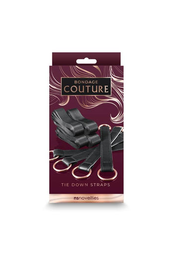 NS Novelties - Bondage Couture - Tie Down Straps - Black/Rose Gold - Stag Shop