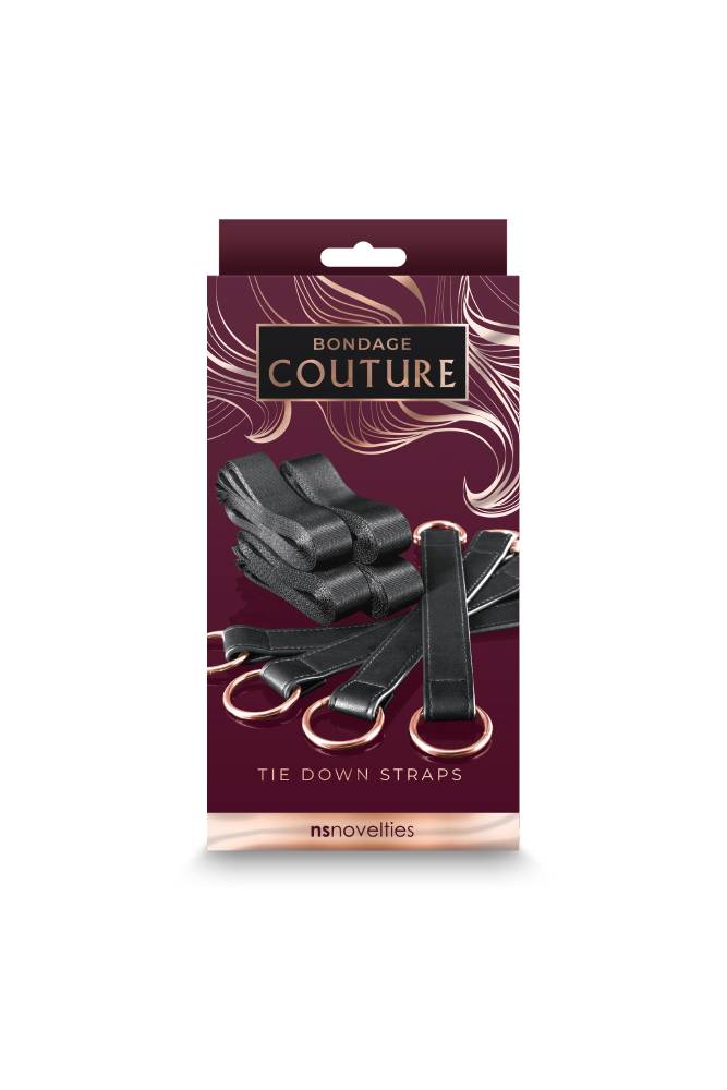 NS Novelties - Bondage Couture - Tie Down Straps - Black/Rose Gold - Stag Shop