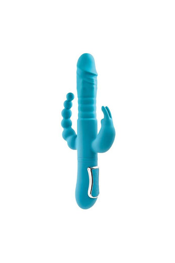 Adam & Eve - Eve's Thrusting Triple Joy Rabbit Vibrator - Teal - Stag Shop