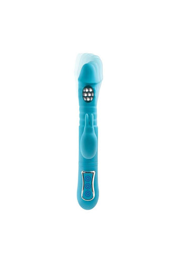 Adam & Eve - Eve's Thrusting Triple Joy Rabbit Vibrator - Teal - Stag Shop