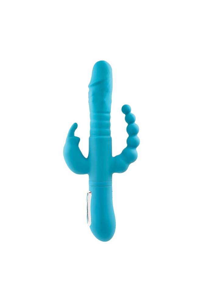 Adam & Eve - Eve's Thrusting Triple Joy Rabbit Vibrator - Teal - Stag Shop