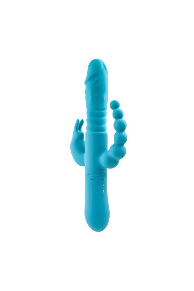 Adam & Eve - Eve's Thrusting Triple Joy Rabbit Vibrator - Teal - Stag Shop