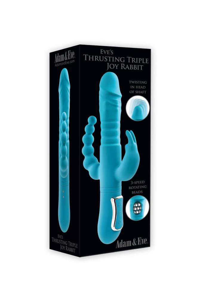 Adam & Eve - Eve's Thrusting Triple Joy Rabbit Vibrator - Teal - Stag Shop