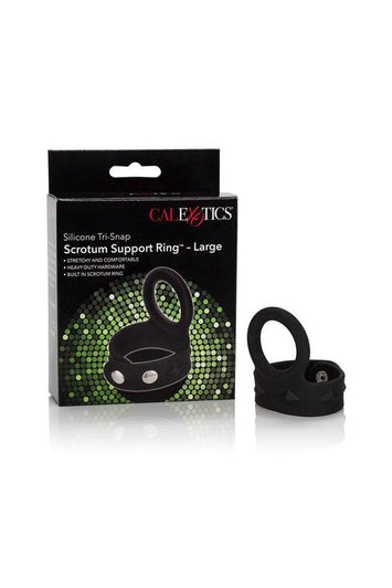 Cal Exotics - Tri-Snap Scrotum Support Ring - Large - Black - Stag Shop