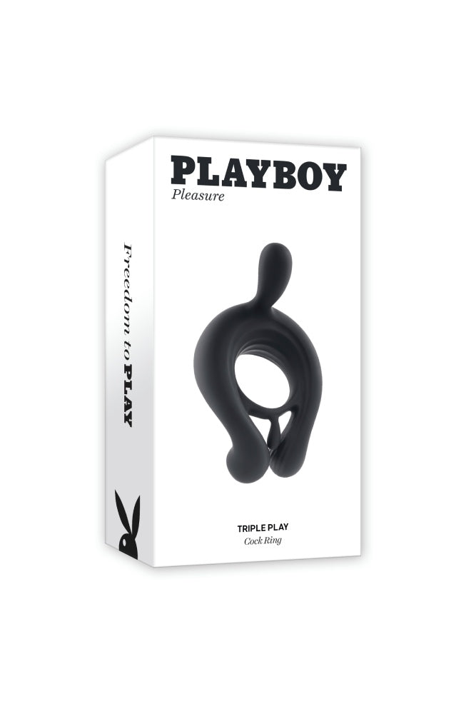 Playboy - Triple Play Vibrating Cock Ring with Remote Control - Black - Stag Shop