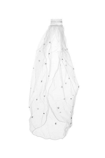 Stag Shop - Bachelorette Party Veil - White with Silver Stars - Stag Shop
