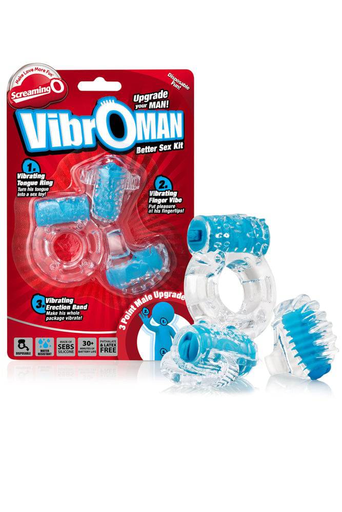 Screaming O - Vibroman Cock Tongue and Finger Ring Set - Blue - Stag Shop