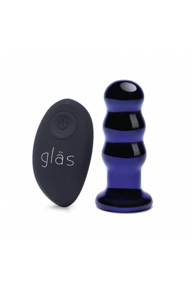 Gläs - 3.5" Rechargeable Remote Controlled Vibrating Beaded Butt Plug - Blue - Stag Shop