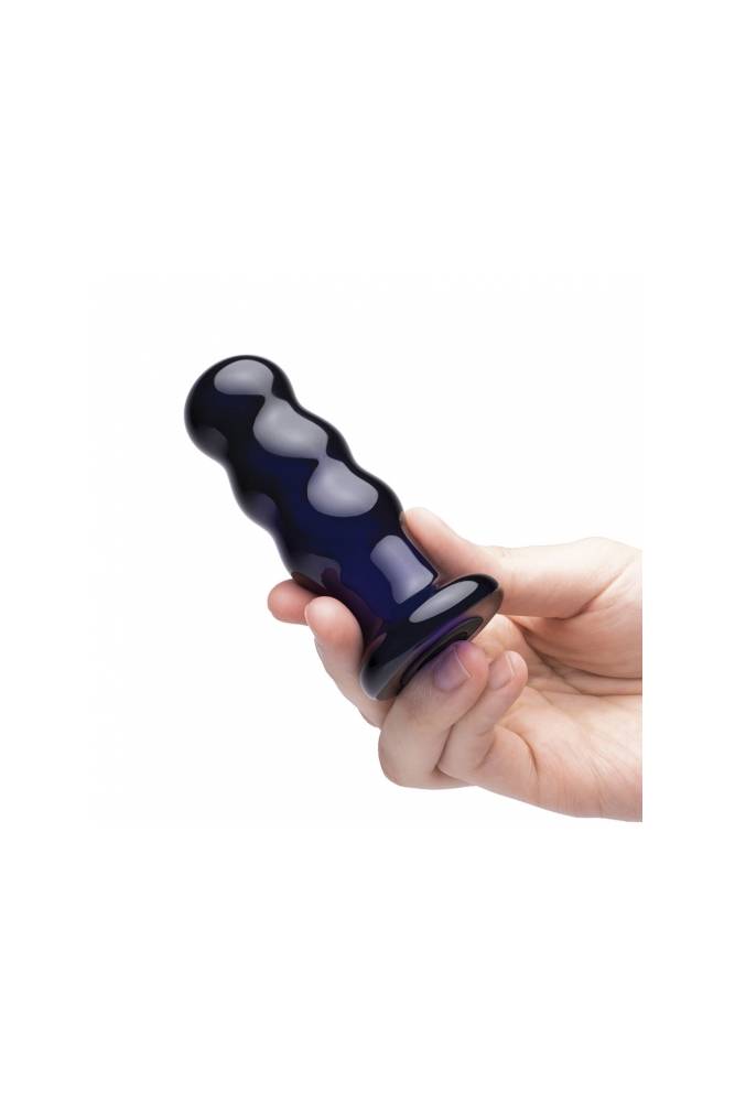 Gläs - 3.5" Rechargeable Remote Controlled Vibrating Beaded Butt Plug - Blue - Stag Shop