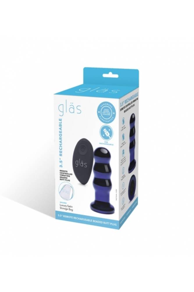 Gläs - 3.5" Rechargeable Remote Controlled Vibrating Beaded Butt Plug - Blue - Stag Shop
