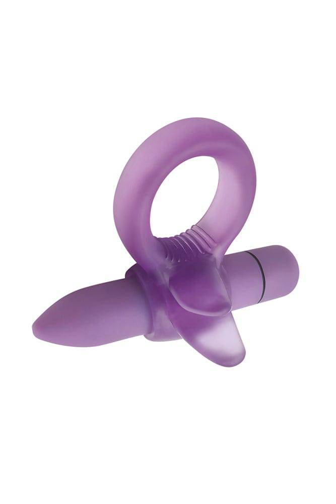 Adam & Eve - Vibrating Clitoral Tongue Cock Ring - Purple - Stag Shop