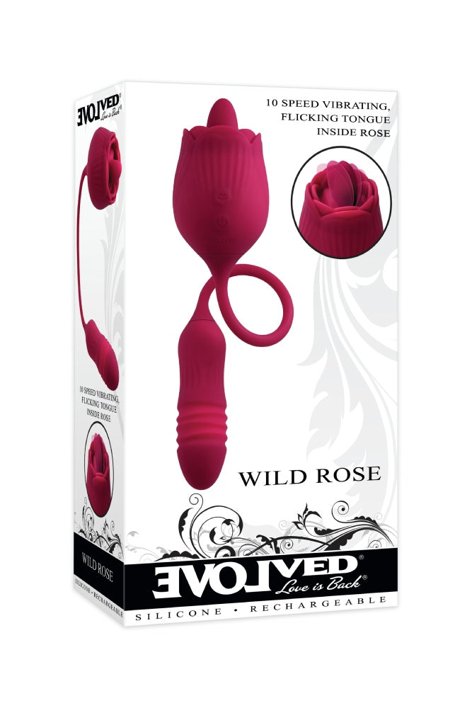 Evolved - Wild Rose Thrusting Bullet with Flicking Tongue Vibrator - Red - Stag Shop